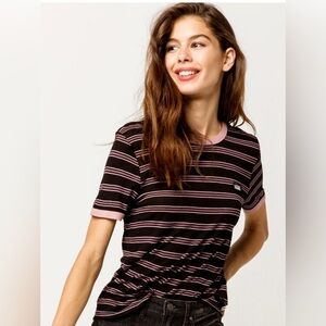 Vans Women’s Evermore Stripe Ringer Tee Black/Pink SZ L